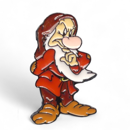 Grumpy Seven Dwarf Enamel Pin Badge .Animated character wearing a red outfit 