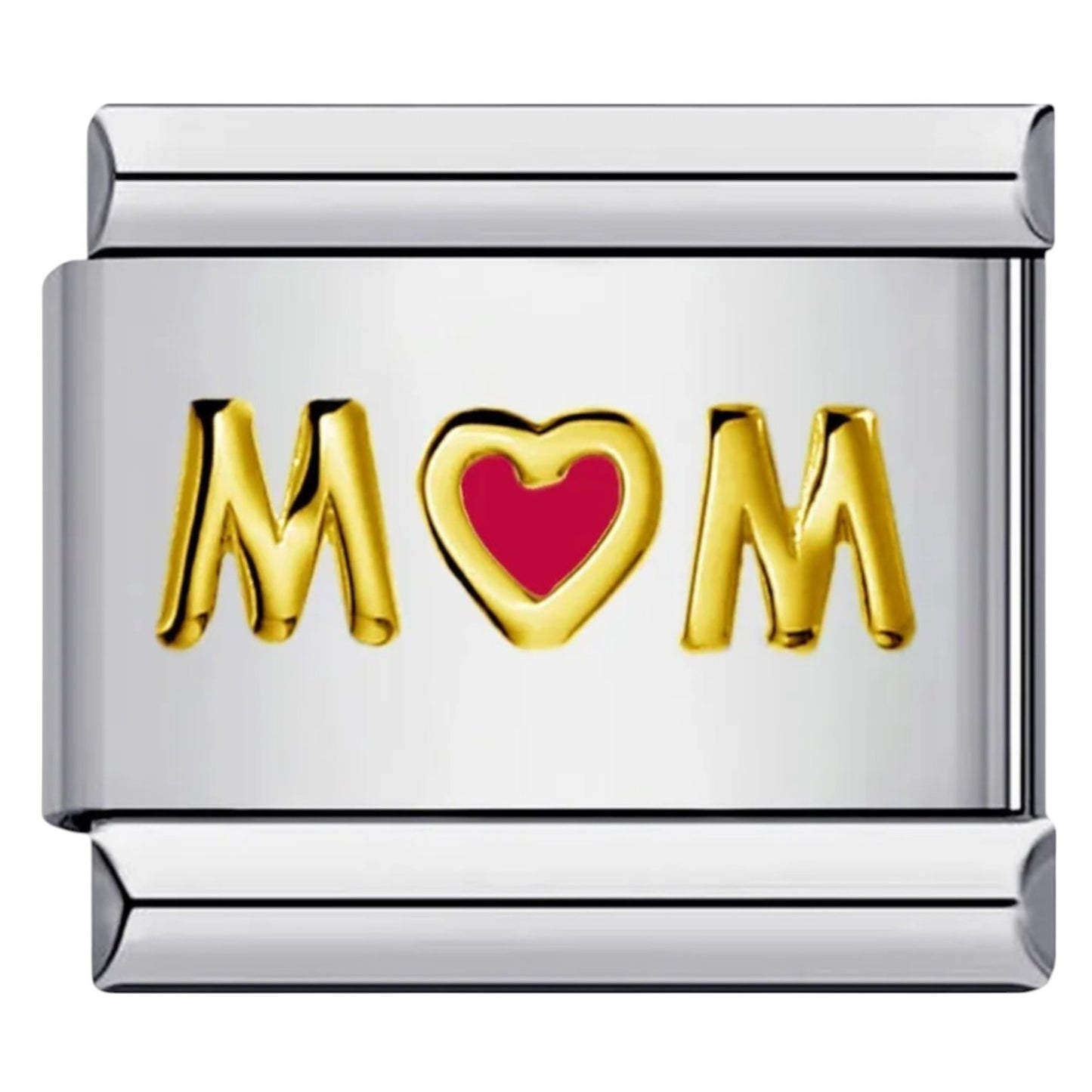 Italian Charm with 'MOM' letters and a red heart 