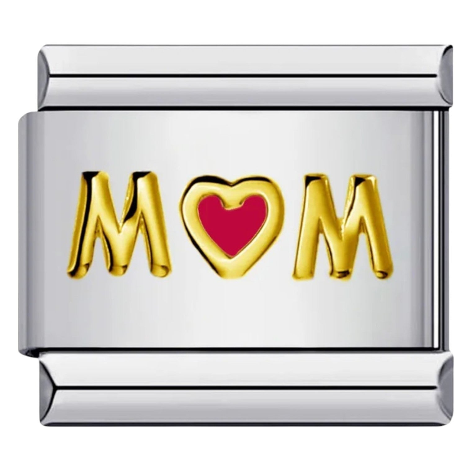 Italian Charm with 'MOM' letters and a red heart 