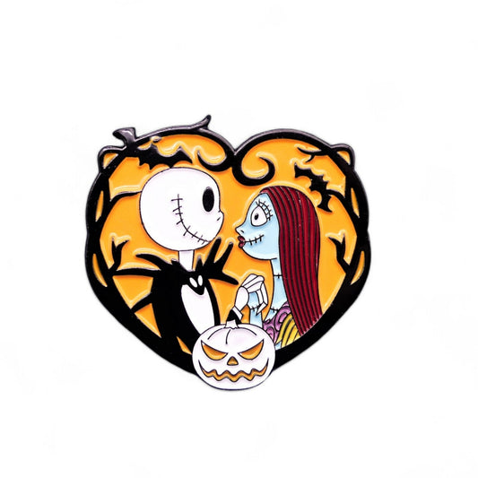 Heart-shaped design Jack and sally nightmare before Christmas enamel pin badge 