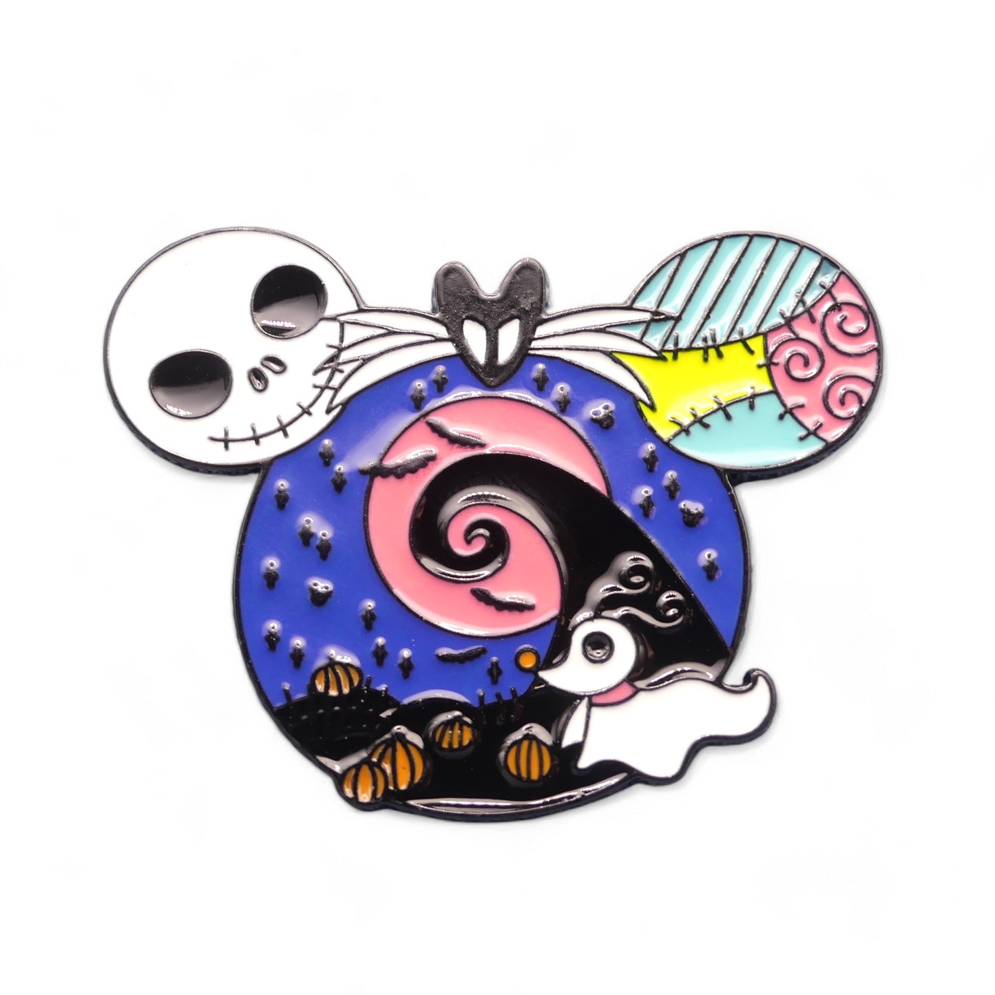 Mouse ears with a colourful design featuring nightmare before Christmas 