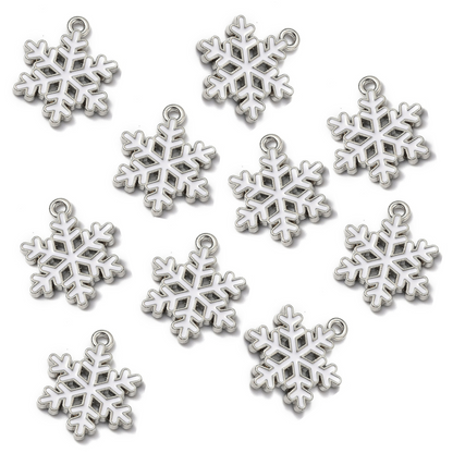 10 White Snowflake Enamel Charms