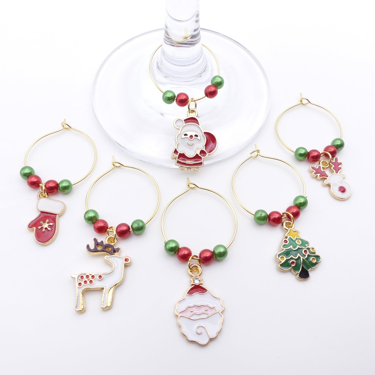 Set Of 6 Christmas Wine Glass Charms Ideal Festive Table Decoration Secret Santa