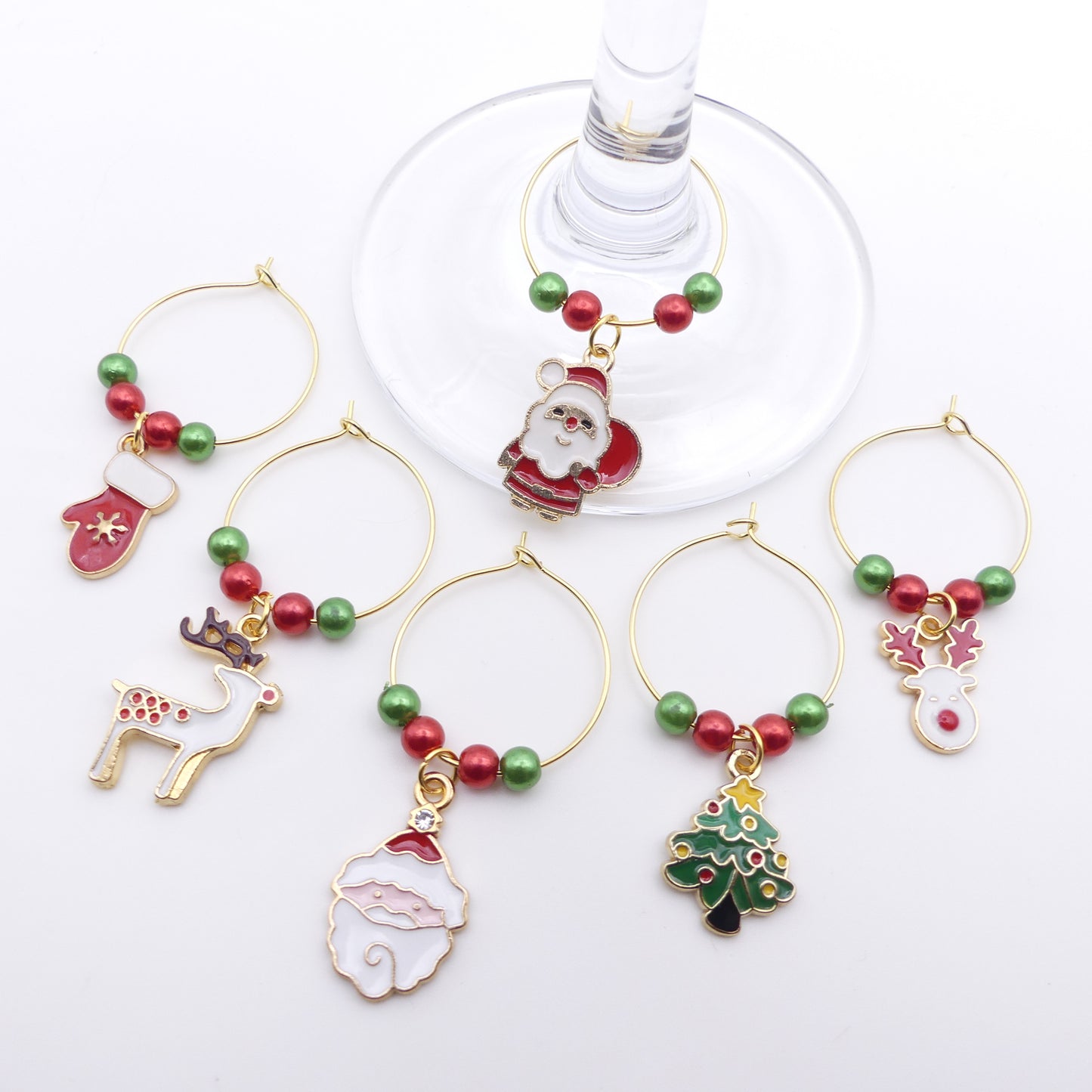 Set Of 6 Christmas Wine Glass Charms Ideal Festive Table Decoration Secret Santa