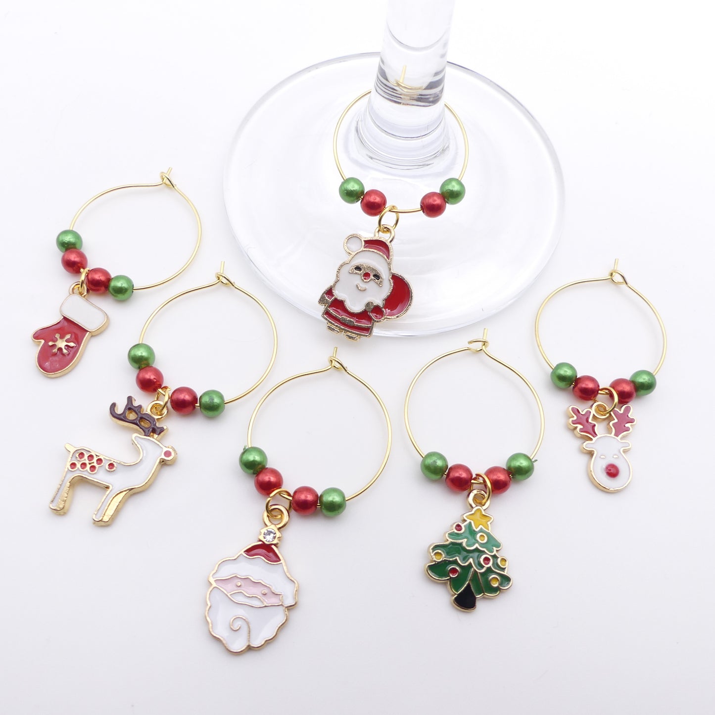 Set Of 6 Christmas Wine Glass Charms Ideal Festive Table Decoration Secret Santa