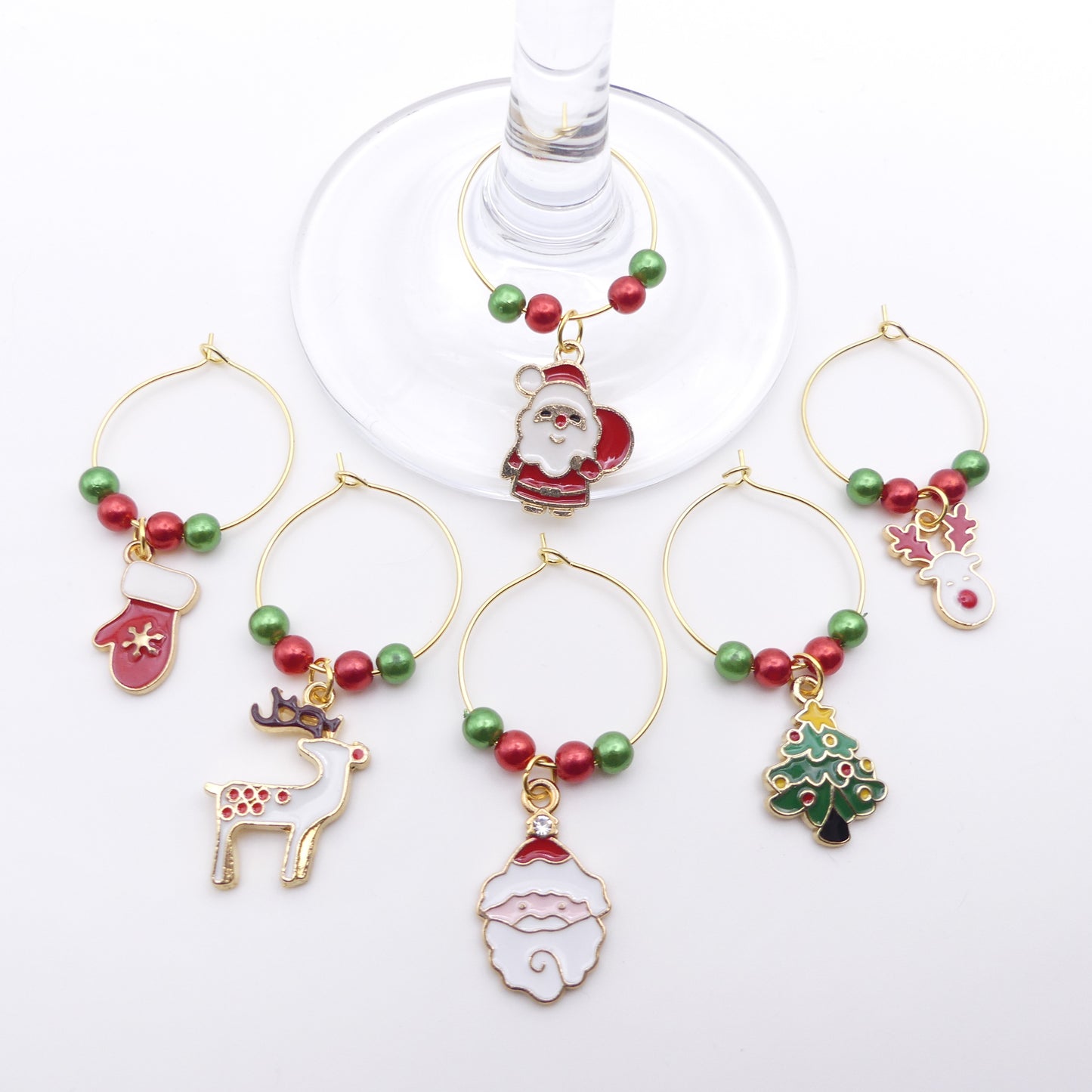 Set Of 6 Christmas Wine Glass Charms Ideal Festive Table Decoration Secret Santa