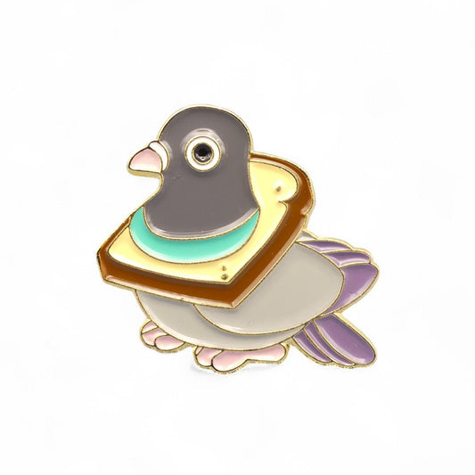 Pigeon with a piece of bread stuck around its neck Enamel Pin