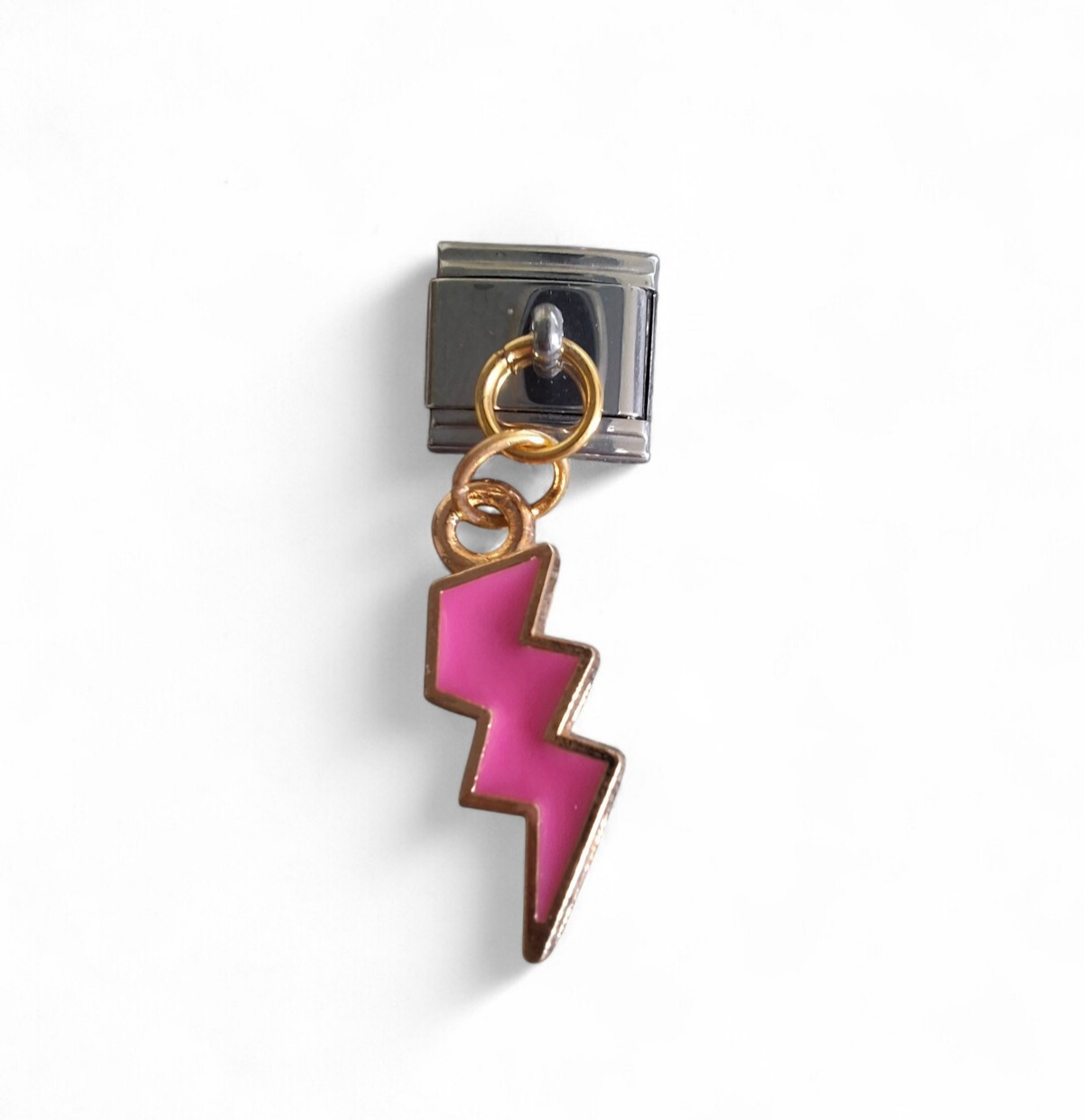 Pink lightning bolt Italian dangle charm 