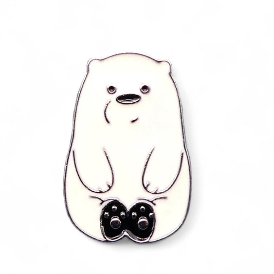 cartoon white polar bear sitting forward with a cheek smile enamel pin badge