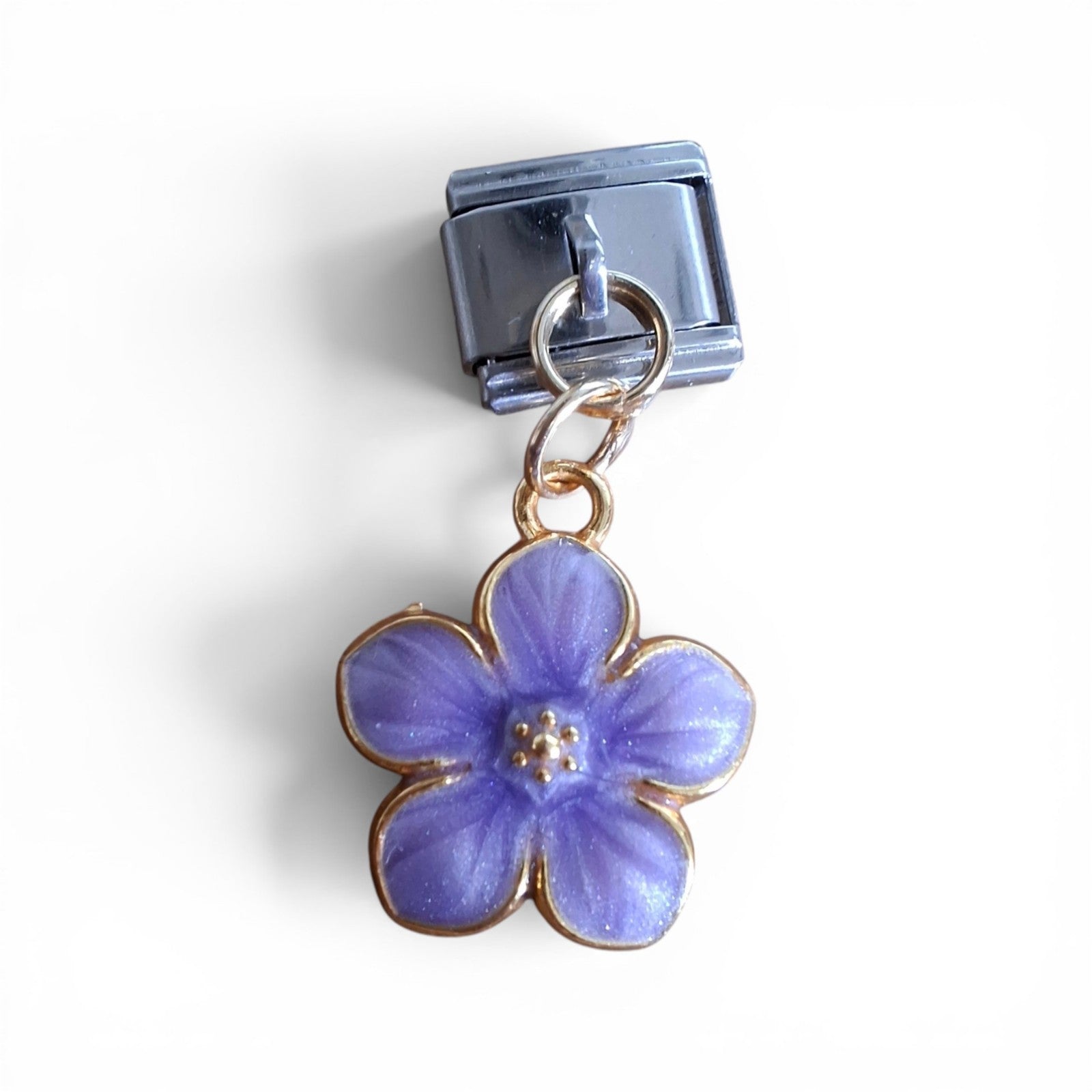 Purple flower italian dangle charm