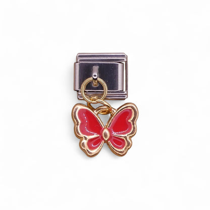 Red Butterfly with gold edging Italian dangle charm.