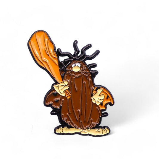 Retro captain caveman with his signature club enamel pin badge 