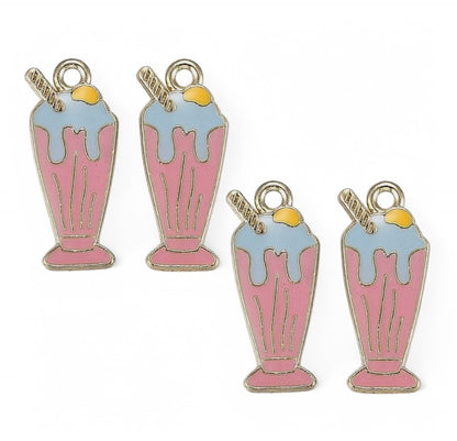 4 Ice Cream Sundae Enamel Charms