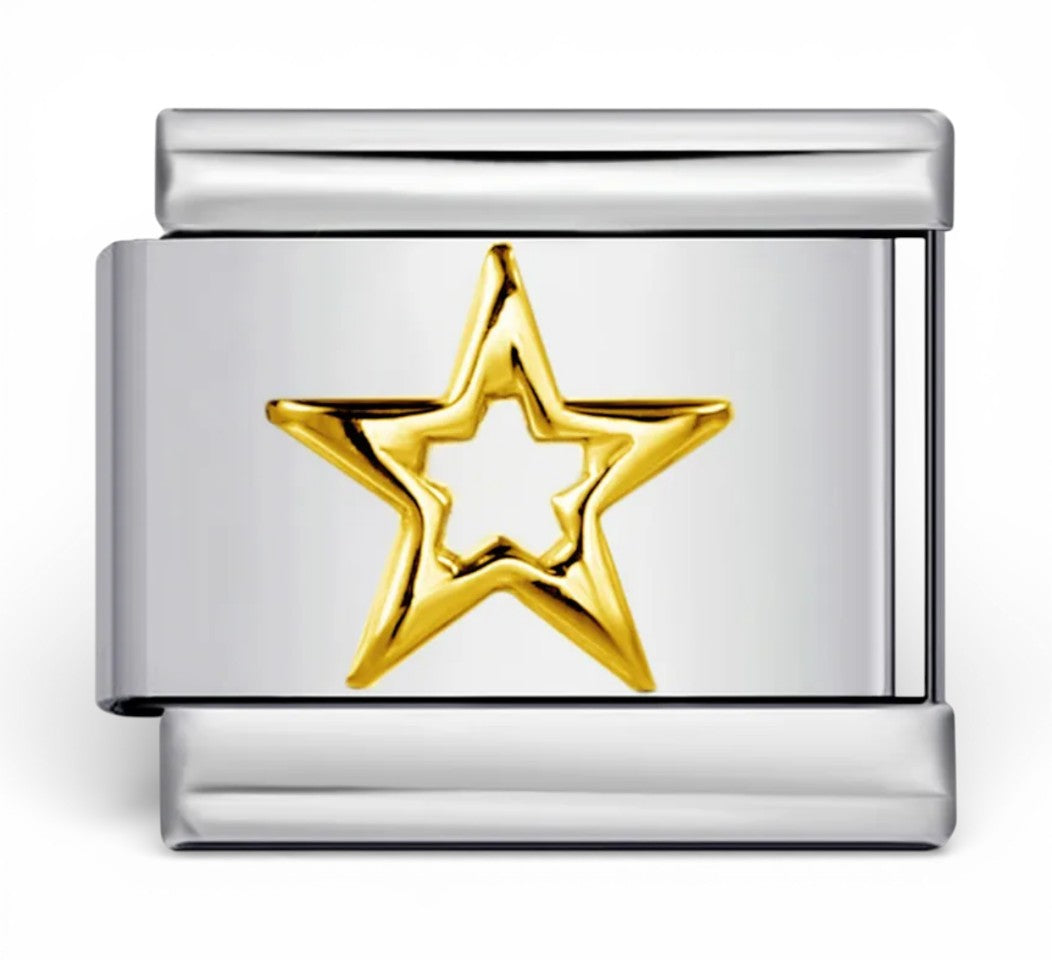 Silver Italian charm with a gold star 