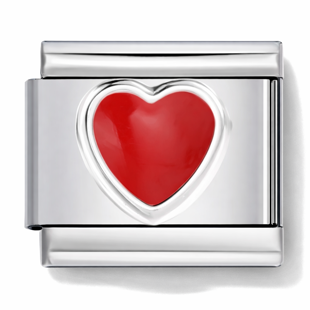 Silver Italian charm with a red heart