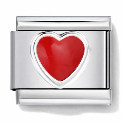 Silver Italian charm with a red heart