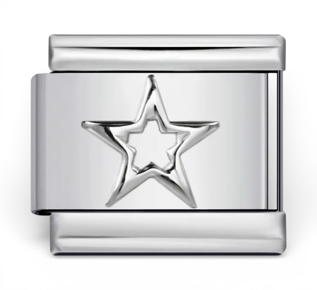 Silver Italian charm with a star design