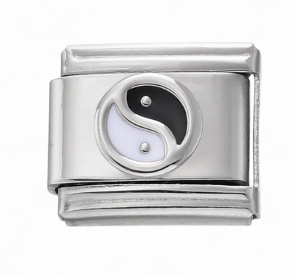 Silver Italian charm with a yin yang symbol 