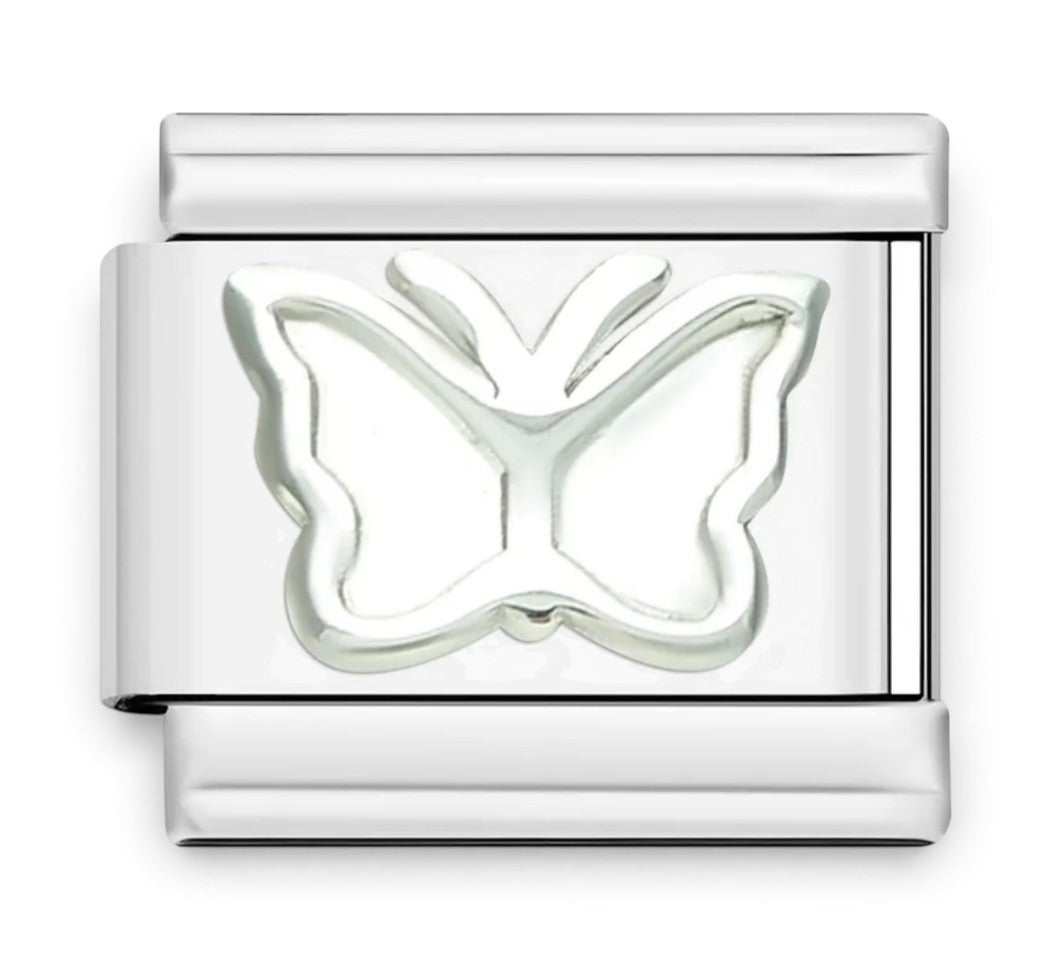 Silver Italian charm with butterfly design