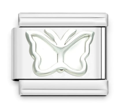 Silver Italian charm with butterfly design