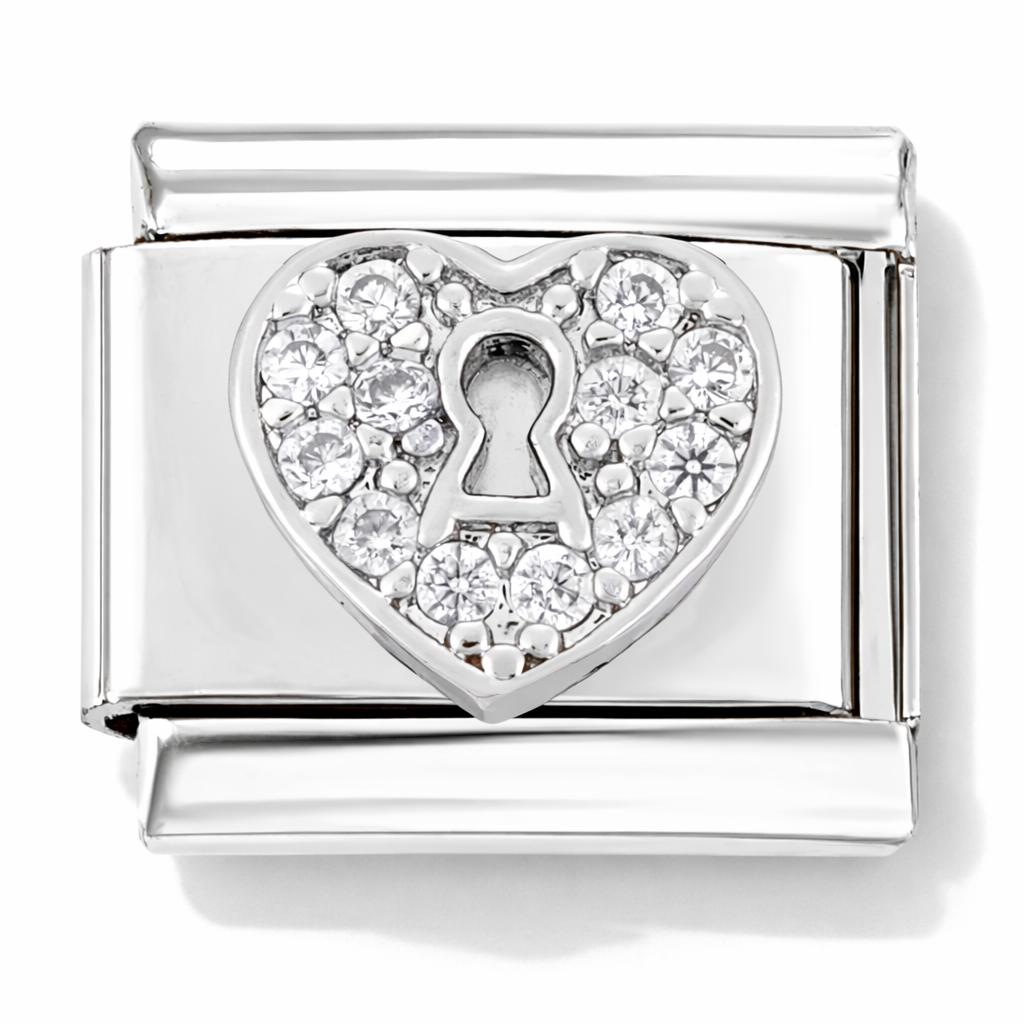 Silver Italian charm with heart design and keyhole centre