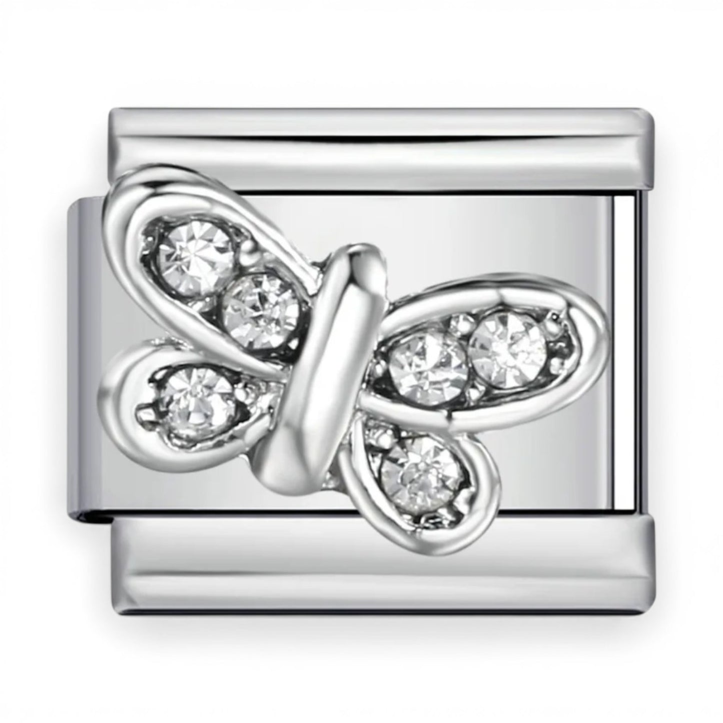 Silver butterfly clear crystal Italian charm