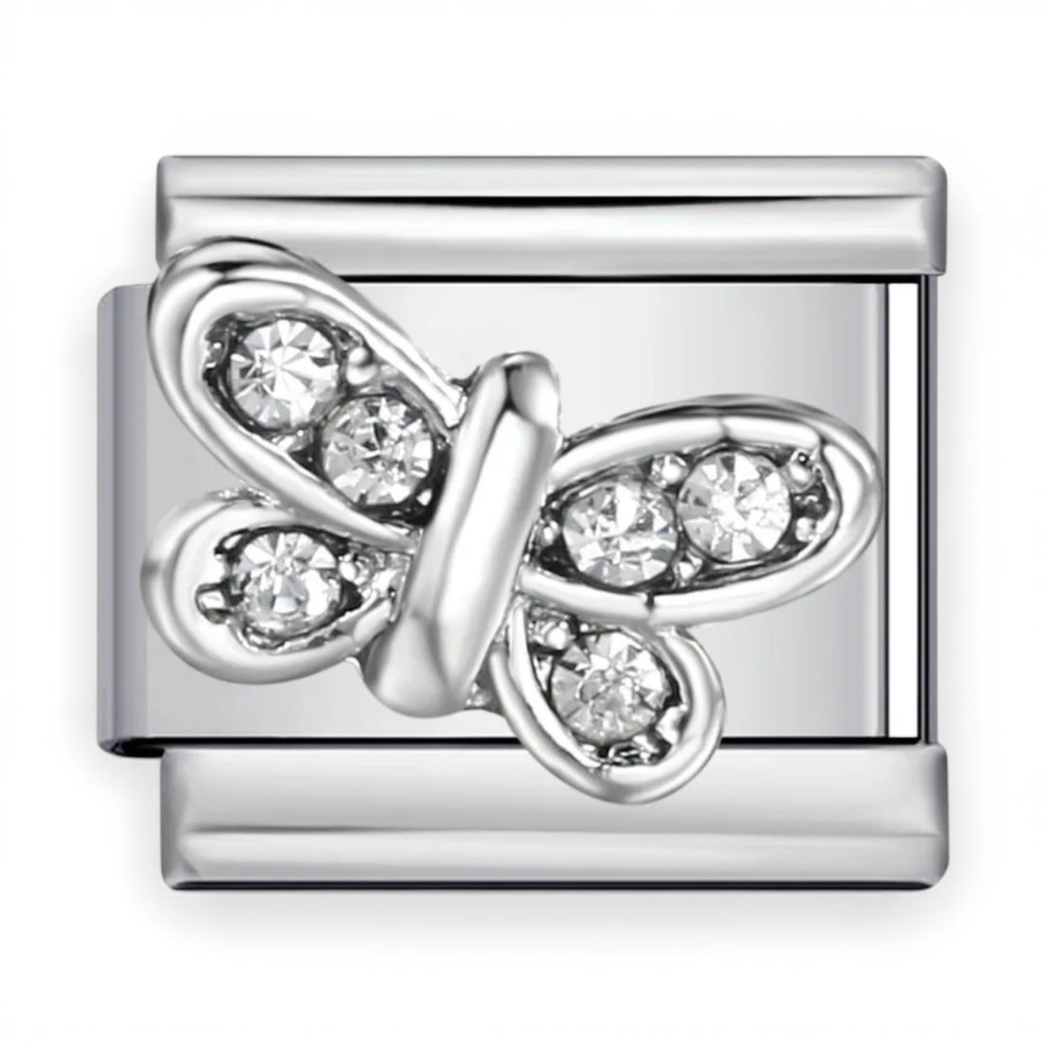 Silver butterfly clear crystal Italian charm