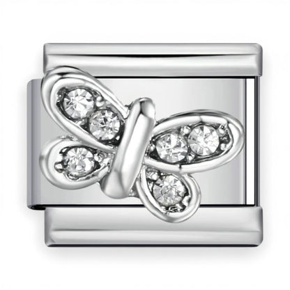 Silver butterfly clear crystal Italian charm