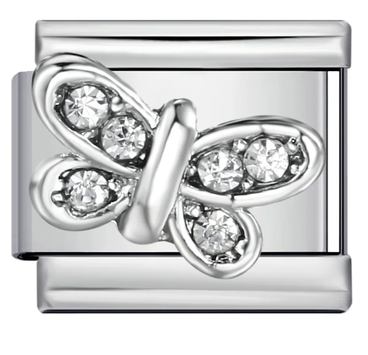 Silver butterfly italian charm with embedded crystals 