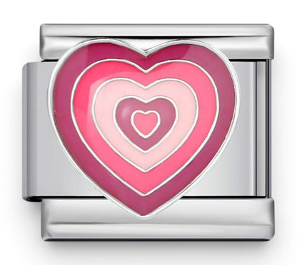 Silver italian charm with a pink heart design Compatible with all 9mm italian charms Including nomination 