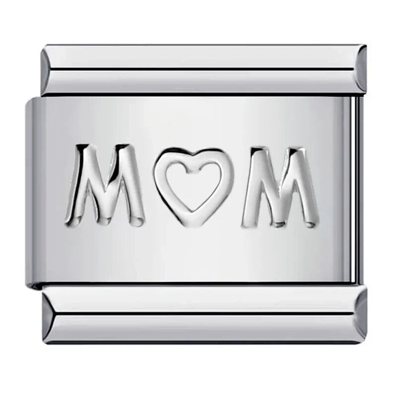 Silver mom with a heart italian charm 