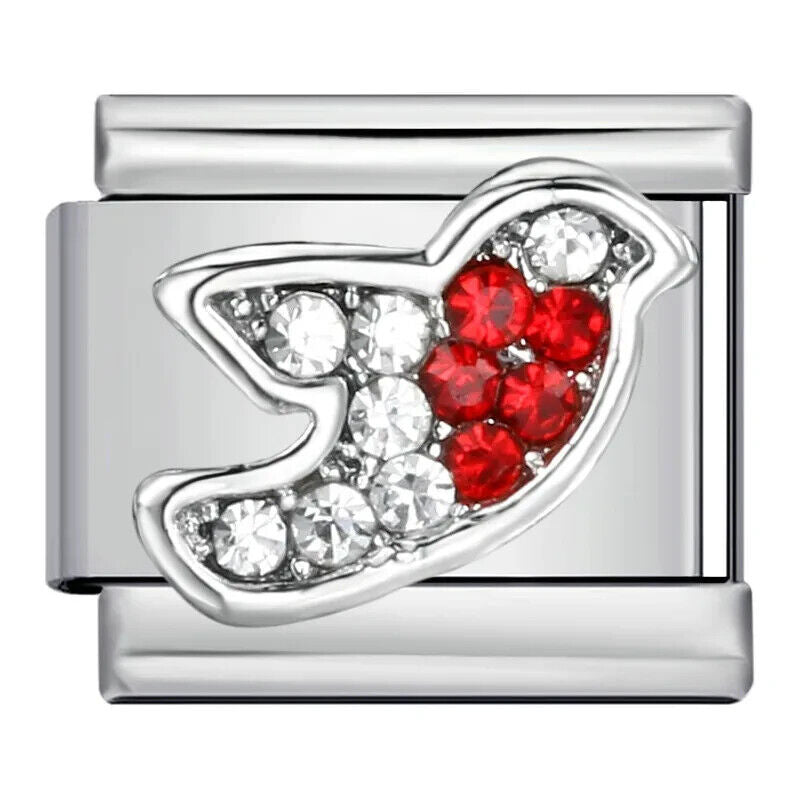 Silver robin crystal italian charm 