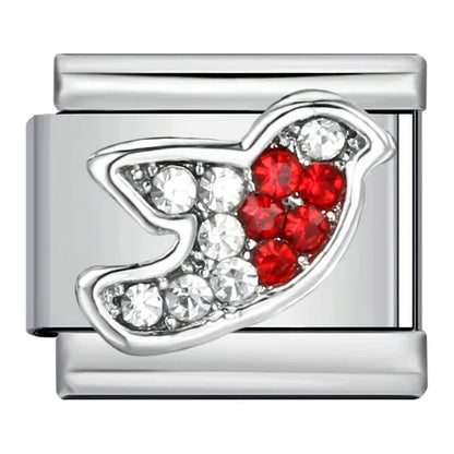 Silver robin crystal italian charm 