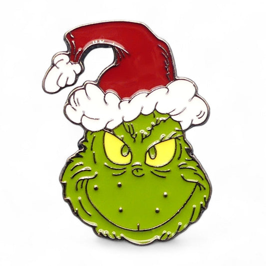 The Grinch in a Santa hat enamel pin badge 