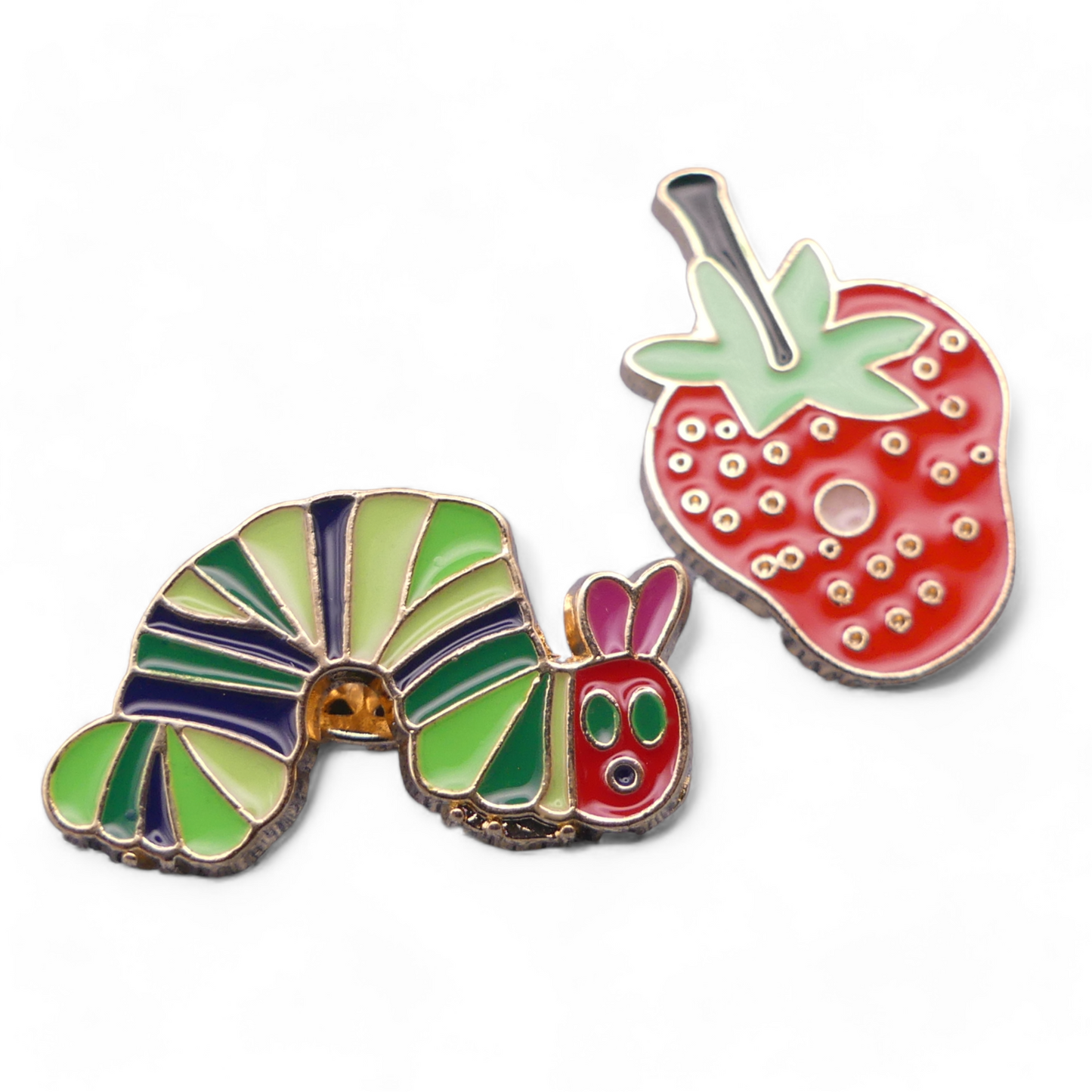 The Very Hungry Caterpillar 2 Enamel Pin Badge Set  Hungry Caterpillar and Strawberry.