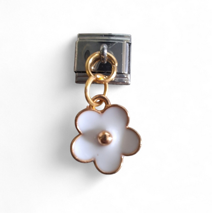 White Flower-shaped Italian charm with gold detailing 