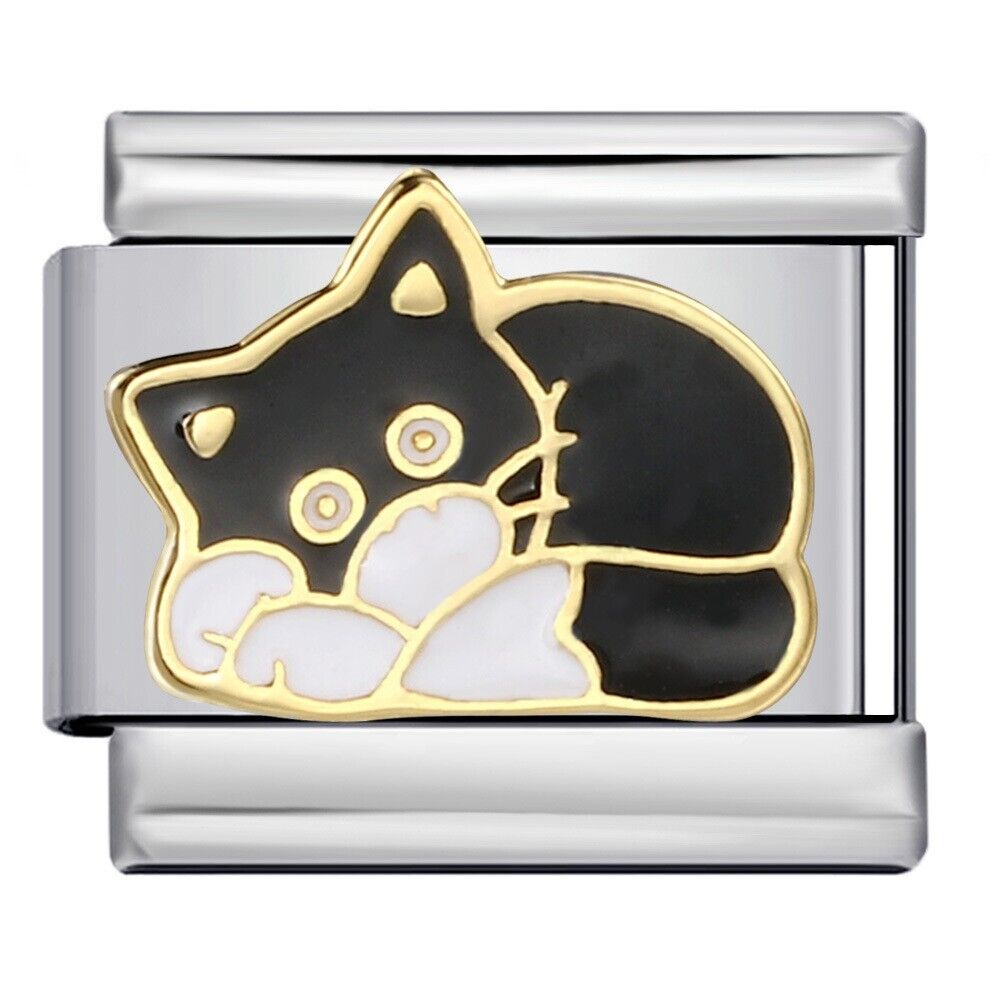 black and white cat italian charm