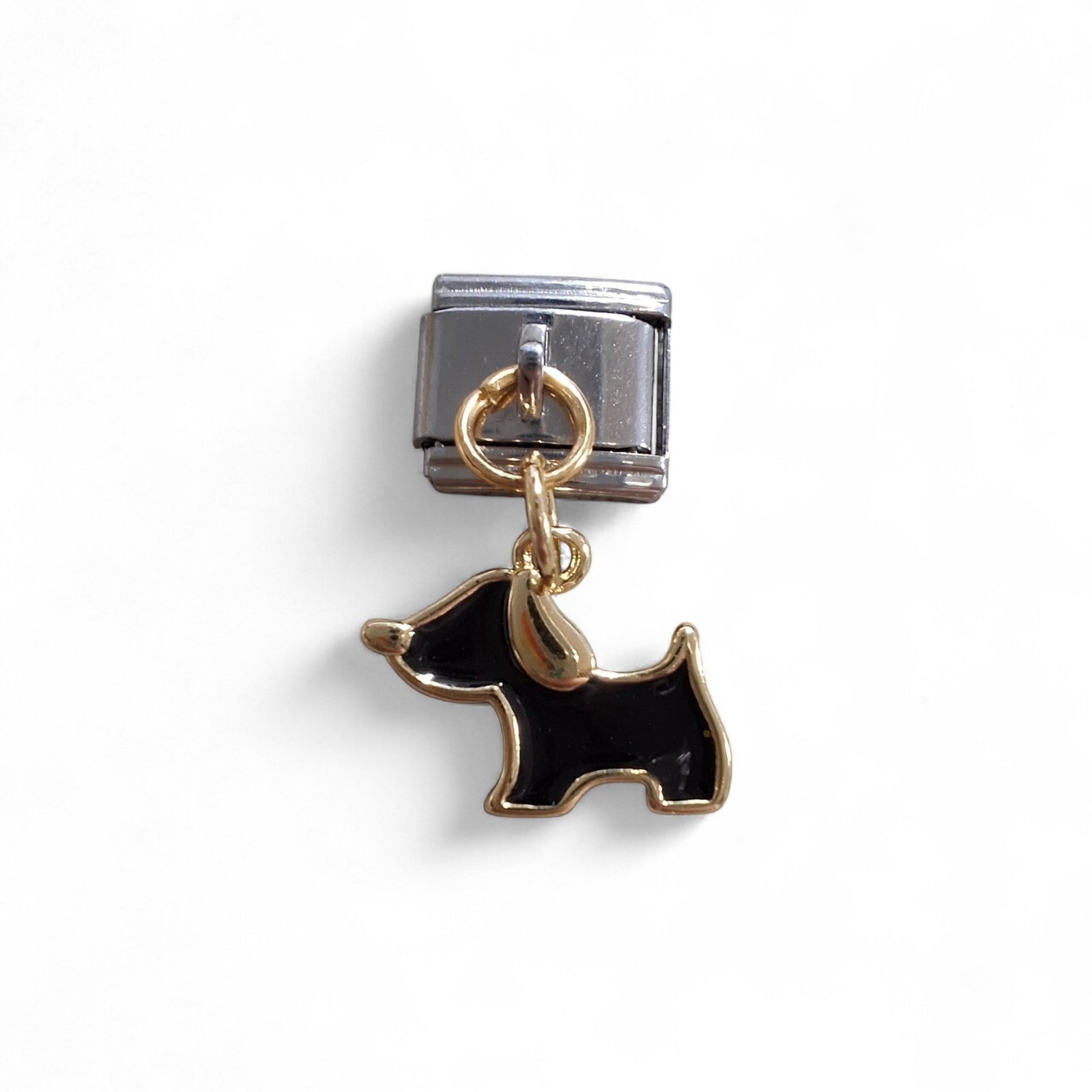Black with gold accent Dog-shaped Italian dangle charm 
