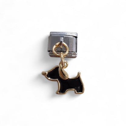 Black with gold accent Dog-shaped Italian dangle charm 