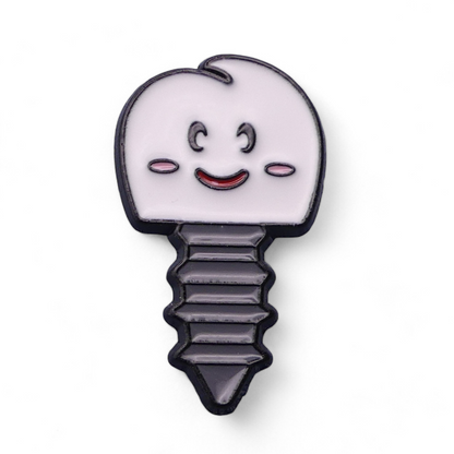 cartoon screw in tooth enamel pin badge 