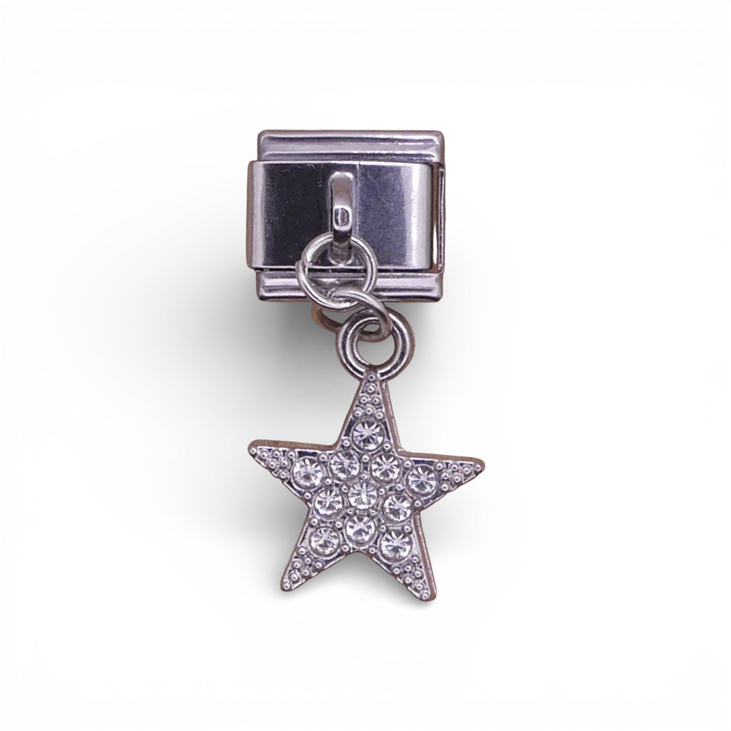 Silver and clear crystal star-shaped Italian dangle charm 