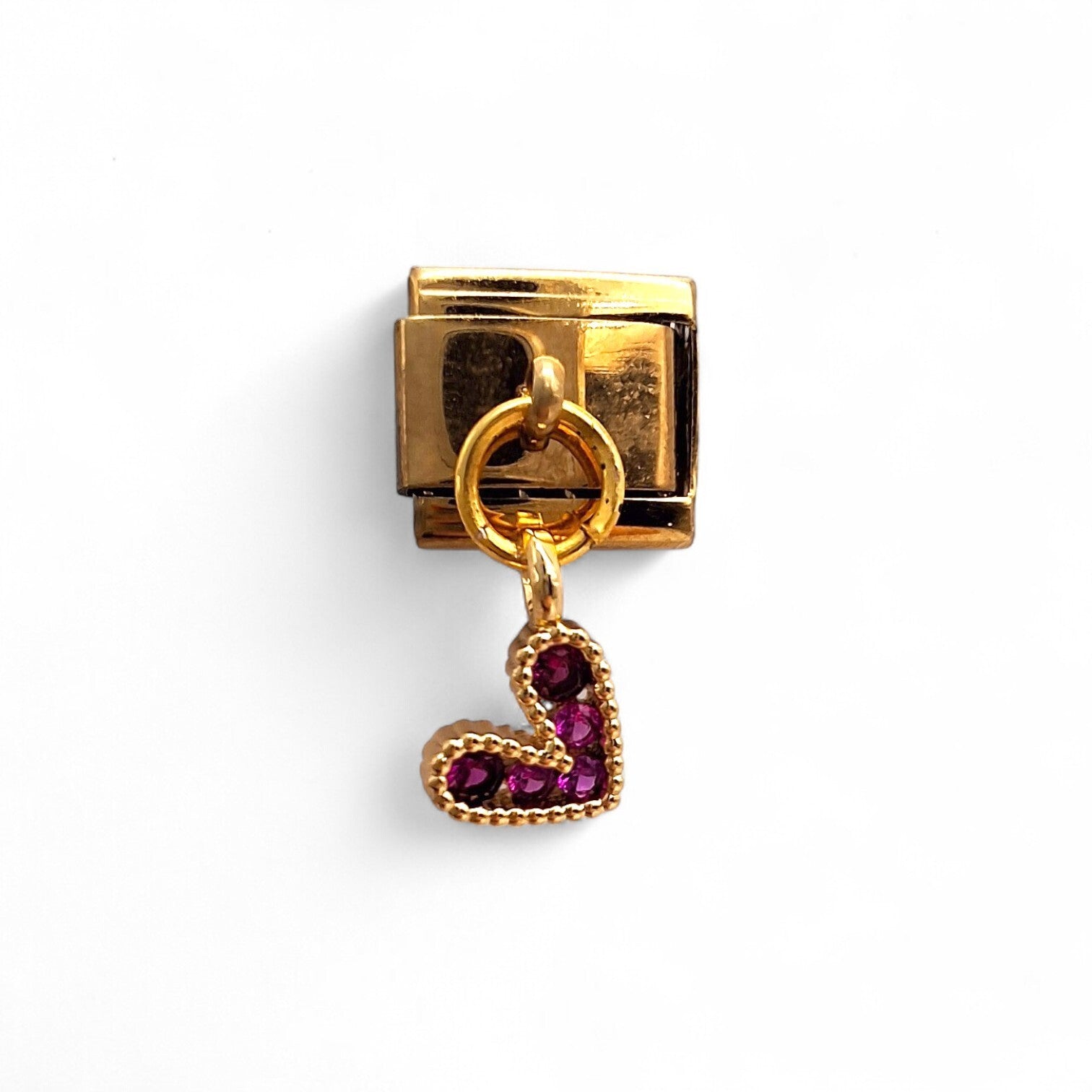 Gold Italian dangle charm with a cz heart-shaped pendant 