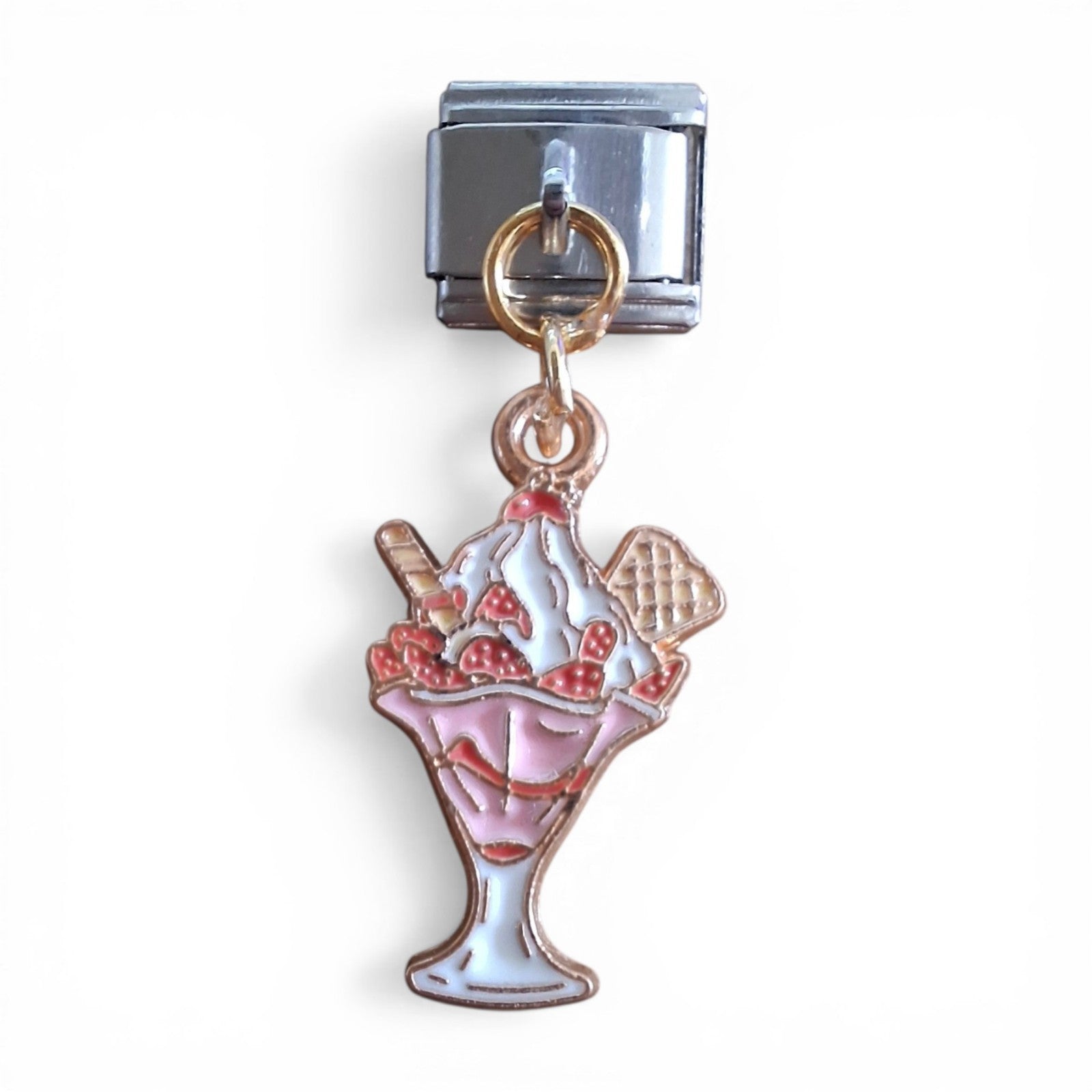 italian dangle Charm resembling a dessert with ice cream and cookies 