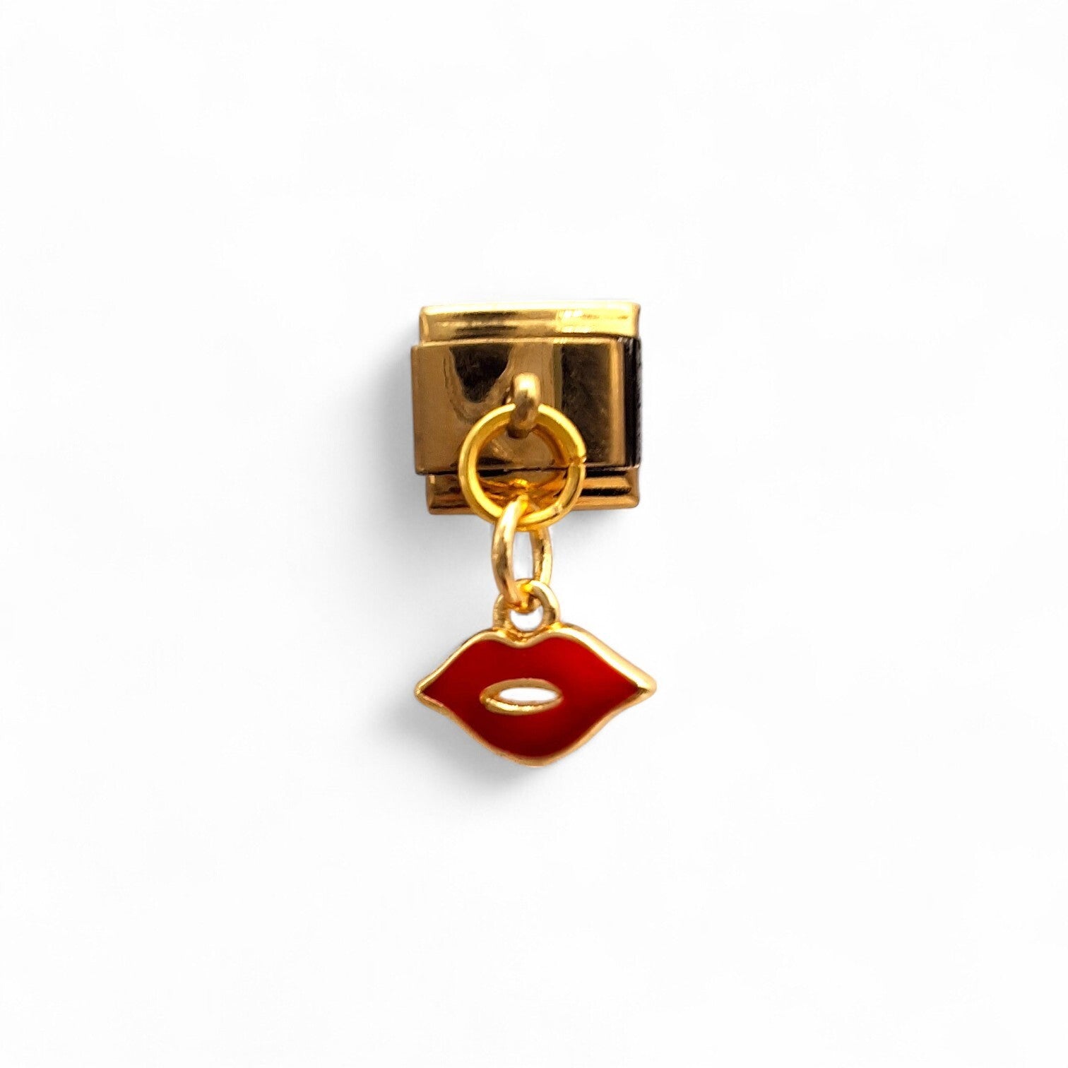 Gold Italian charm with a red lip dangle pendant 