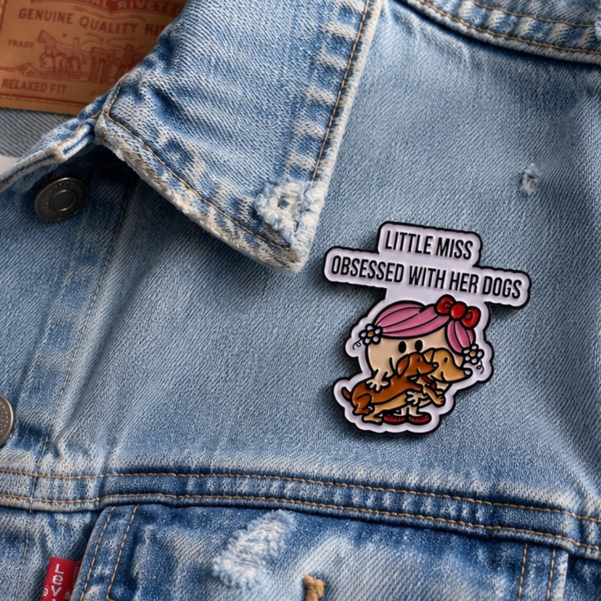 Little Miss Obsessed With Her Dogs Enamel Pin Badge