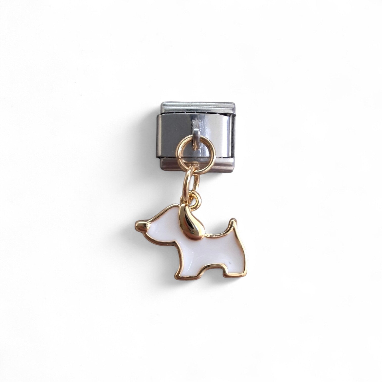 white with gold accent Dog-shaped Italian dangle charm