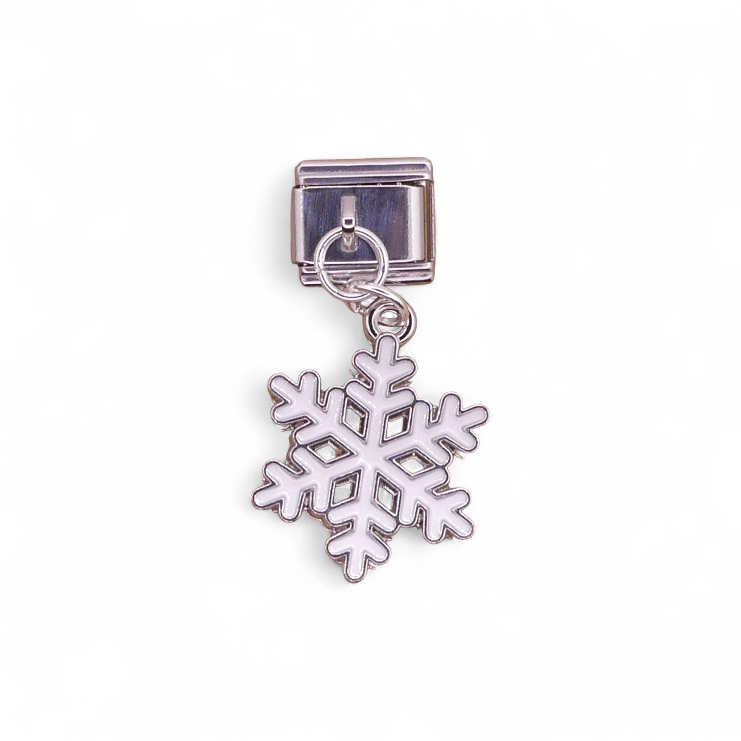 Silver and white snowflake Italian dangle charm 