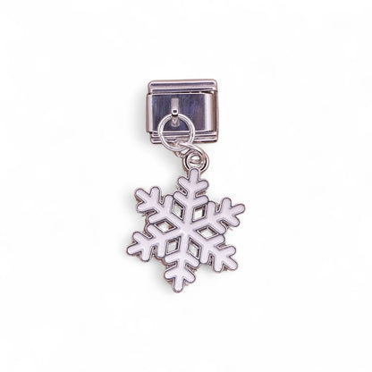 Silver and white snowflake Italian dangle charm 