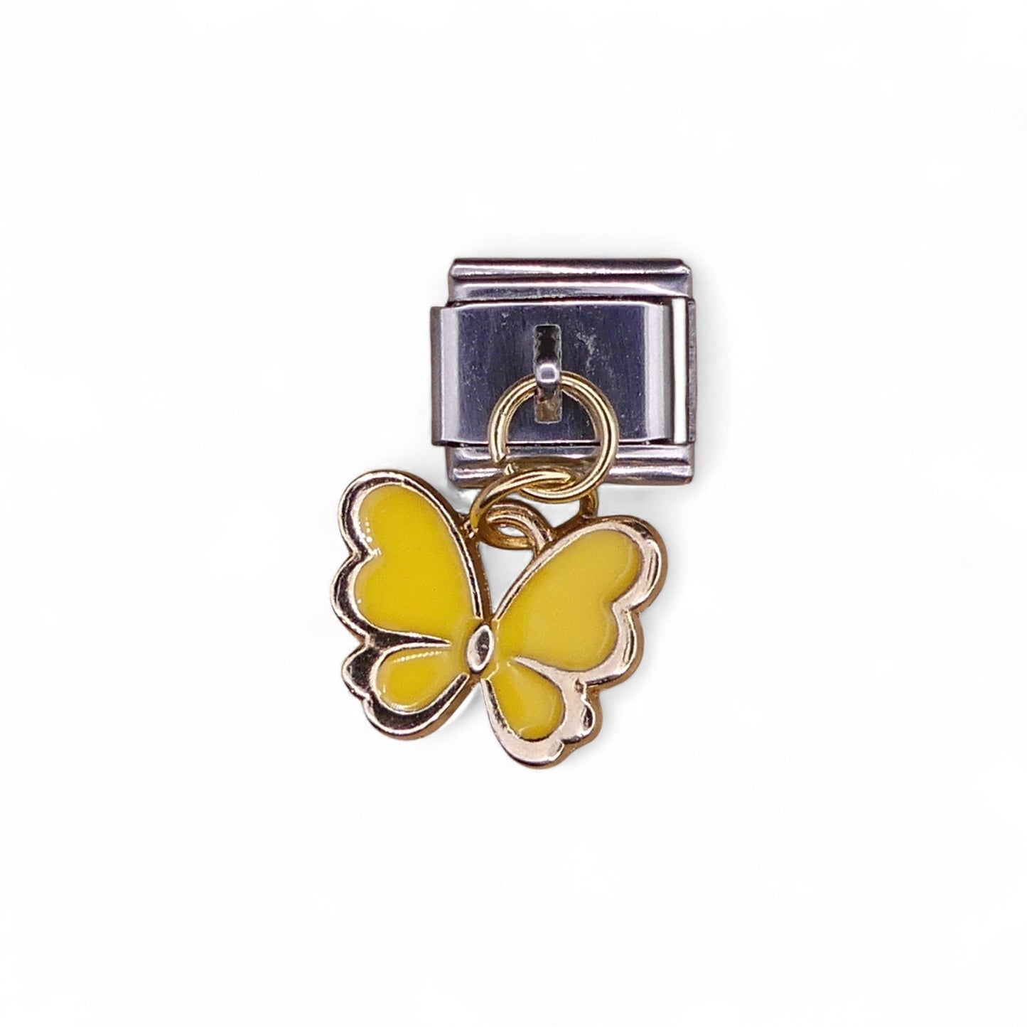  yellow butterfly with gold edging Italian dangle charm