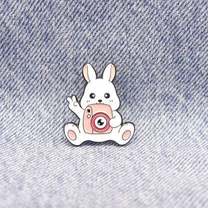 Bunny With A Pink Camera  Collectable Enamel Pin Badge. Rabbit Badge